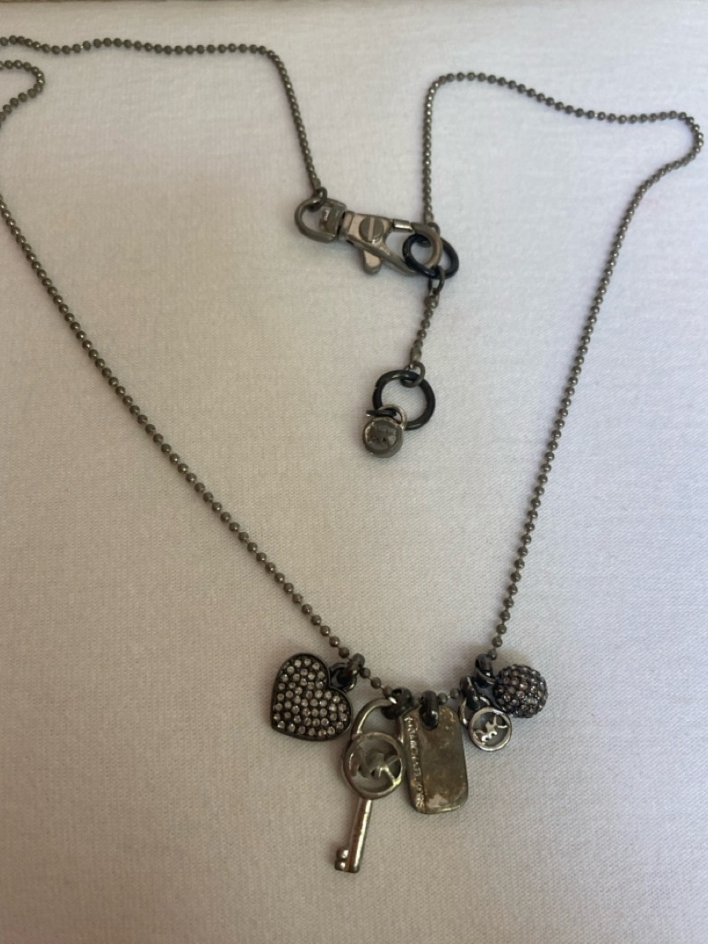 Michael Kors Charm Necklace Hearts ID Tags Retro